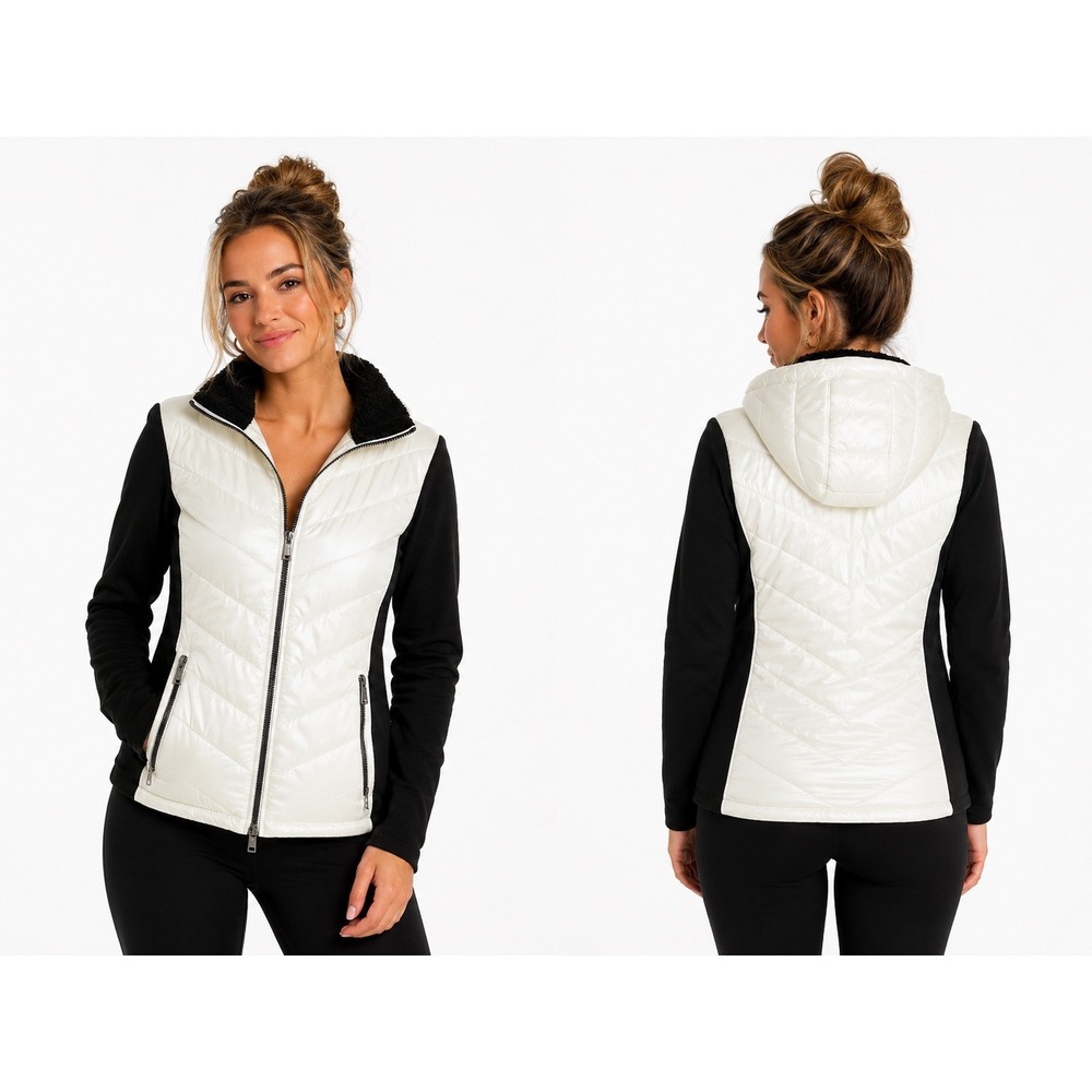 Calvin Klein Performance Jacket Women S White Black Quilted Hooded Athleisure